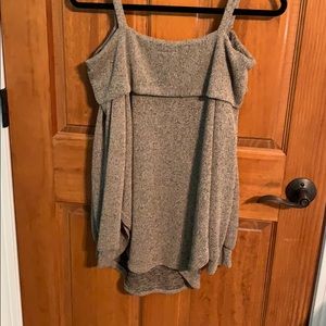 Off the shoulder tan with black speckles top